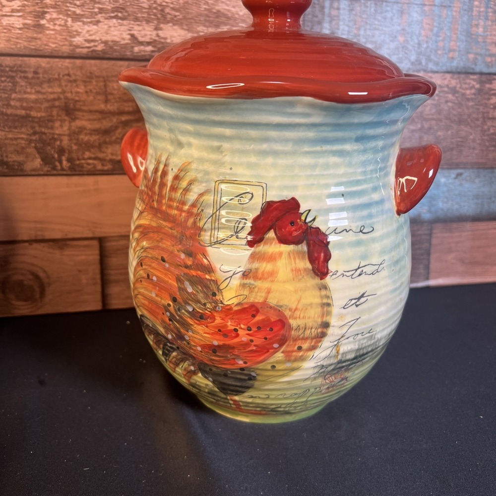 Susan Winget Certified International Rooster Canister Cookie Jar Approx 10.5" - Picture 2 of 11